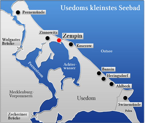 Karte der Insel Usedom - Ihre-Ferienwohnungen-in-Zempin - Reiner Röttgen
